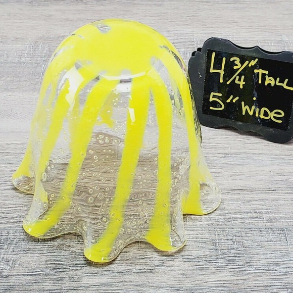 Handkerchief Vase ART GLASS Yellow Striped Ruffled 4.75" Bubbles Gorgeous Design - Picture 3 of 12